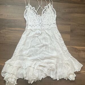 Women’s medium white Free People Adella lace ruffle western boho bohemian summer